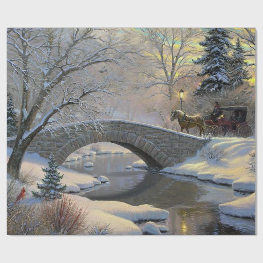  winterkerst per paard en koets cadeaupapier (Vlak)