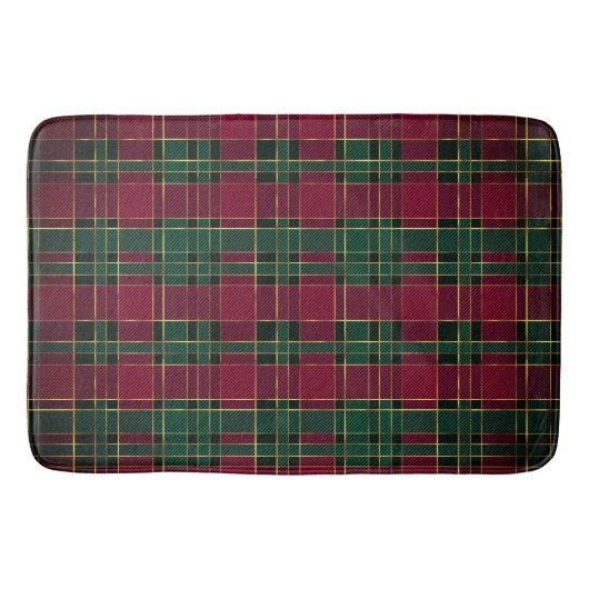 Winterkerst Rood en Groen Tartan & Gold Foil Badmat (Voorkant)