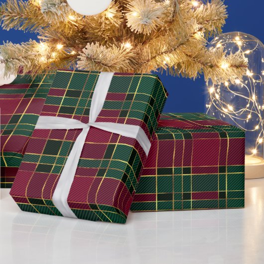Winterkerst Rood en Groen Tartan & Gold Foil Cadeaupapier (Feestdagen)