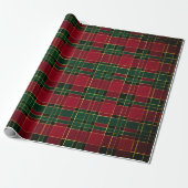 Winterkerst Rood en Groen Tartan & Gold Foil Cadeaupapier (Uitgerold)