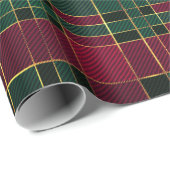 Winterkerst Rood en Groen Tartan & Gold Foil Cadeaupapier (Rol Hoek)