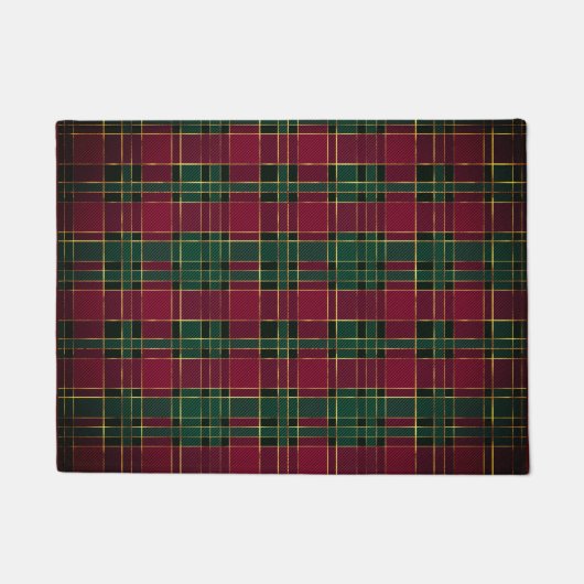 Winterkerst Rood en Groen Tartan & Gold Foil Deurmat (Voorkant)