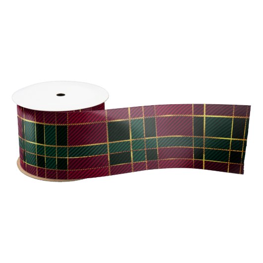 Winterkerst Rood en Groen Tartan & Gold Foil Satijnen Lint (Spoel)