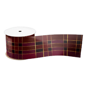 Winterkerst Rood en Zwarte Tartan & Gold Foil Satijnen Lint