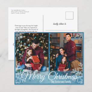 Winterkerst Sneeuwvlokken Blauw Lijst 2 Foto Feestdagenkaart