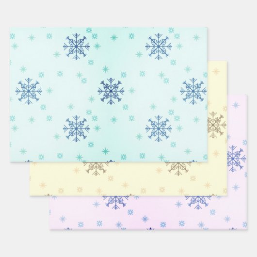 Winterkerst Snowflakes Blauwe Gele sneeuw Inpakpapier Vel (Set)