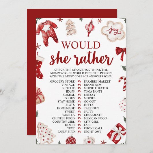 Winterkerst wil ze liever Baby shower spel Kaart (Voorkant / Achterkant)