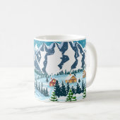 Winterkerstachtergrond. Pijnboomhout en sn Koffiemok (Voorkant rechts)