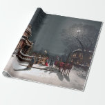 winterkerstavond bij maanlicht cadeaupapier<br><div class="desc">Winterkerstavond bij maanlicht met paardenrijtuigen</div>