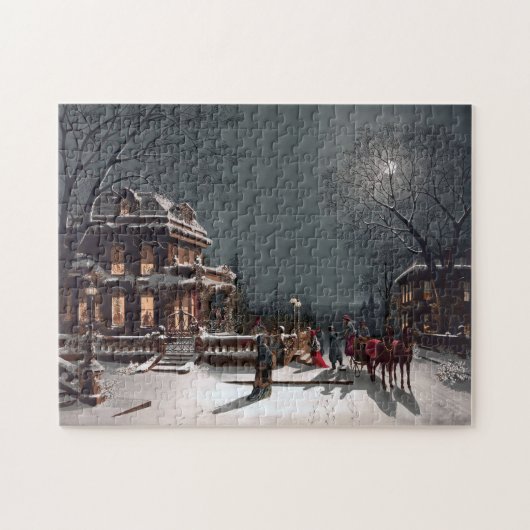 winterkerstavond bij maanlicht legpuzzel (Horizontaal)