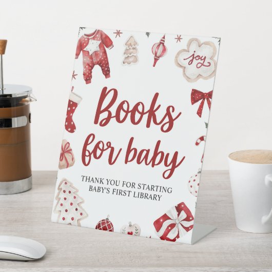 Winterkerstboeken voor Baby Baby shower Sign Reclamebord Met Voetstuk (Insitu)