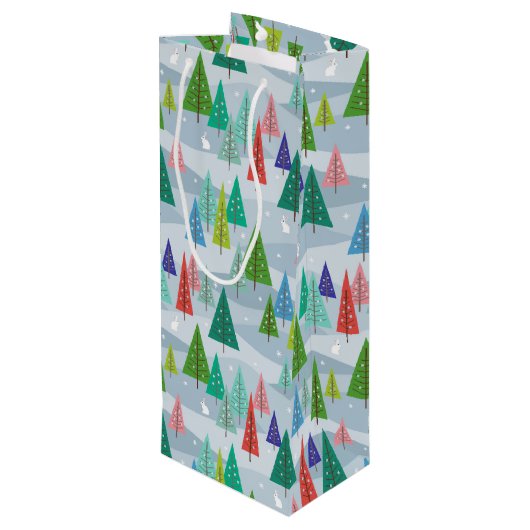 Winterkerstbomen geïnspireerd wijn cadeautas (Achterkant Gekanteld)