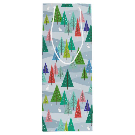 Winterkerstbomen geïnspireerd wijn cadeautas (Achterkant)