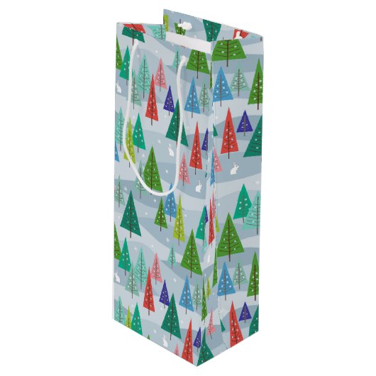 Winterkerstbomen geïnspireerd wijn cadeautas (Voorkant Gekanteld)