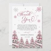 Winterkerstbomen Sneeuwvlokken Roze Baby shower Bedankkaart (Voorkant)