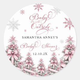 Winterkerstbomen Sneeuwvlokken Roze Baby shower Ronde Sticker
