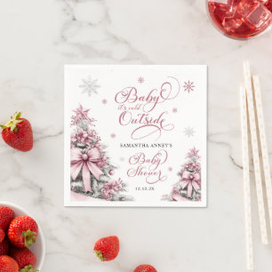 Winterkerstbomen Sneeuwvlokken Roze Baby shower Servet