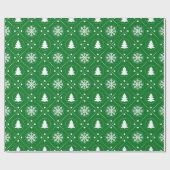 Winterkerstbomen Snowflakes Groen Patroon Cadeaupapier (Vlak)