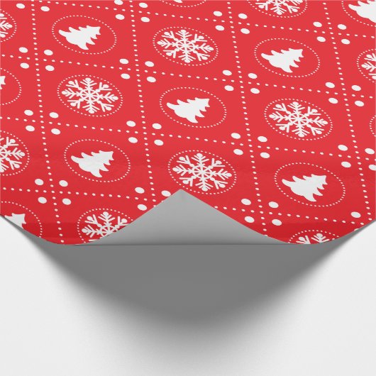 Winterkerstbomen Snowflakes Red Pattern Cadeaupapier (Hoek)