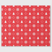 Winterkerstbomen Snowflakes Red Pattern Cadeaupapier (Vlak)