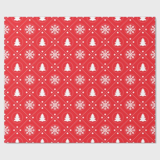 Winterkerstbomen Snowflakes Red Pattern Cadeaupapier (Vlak)