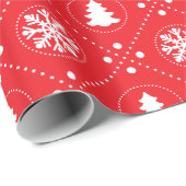 Winterkerstbomen Snowflakes Red Pattern Cadeaupapier (Rol Hoek)