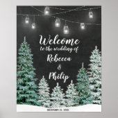 winterkerstbomen welkom trouwbord poster (Voorkant)