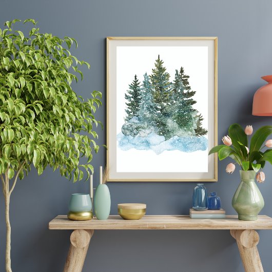 Winterkerstboom aquarel poster