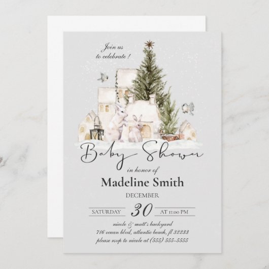 Winterkerstboom Baby shower Uitnodiging (Voorkant / Achterkant)