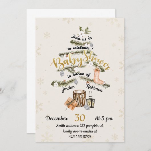 Winterkerstboom Baby shower Uitnodiging (Voorkant / Achterkant)
