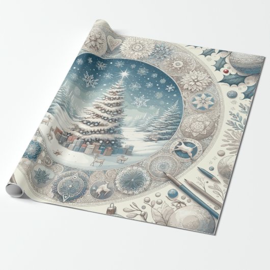 Winterkerstboom Cadeaupapier (Uitgerold)