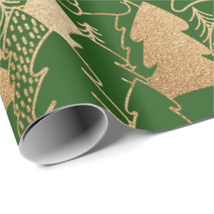Winterkerstboom Groene Glitter Wood Cadeaupapier