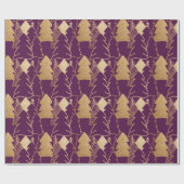 Winterkerstboom Paarse gouden glitter hout Cadeaupapier (Vlak)