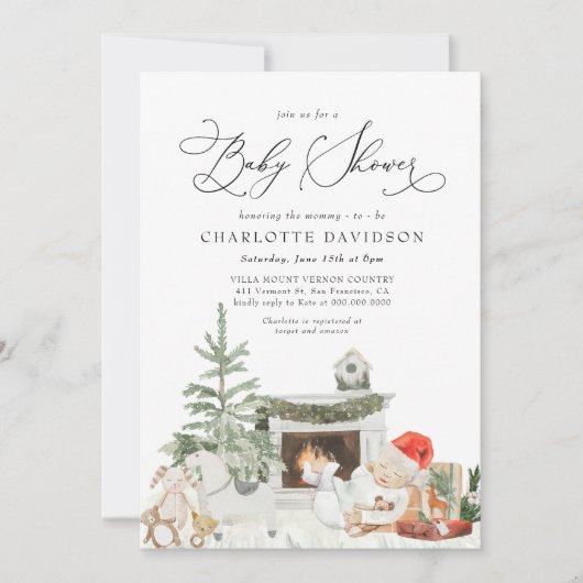 Winterkerstboom Rustic Pset Baby shower Kaart (Voorkant)