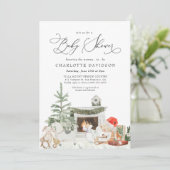 Winterkerstboom Rustic Pset Baby shower Kaart (Staand voorkant)