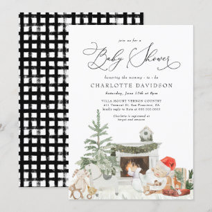 Winterkerstboom Rustic Pset Baby shower Kaart