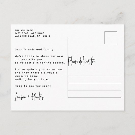 Winterkerstboom rustieke nieuwe huis Feestdagen Aankondigingskaart (Achterkant)