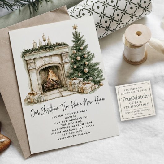 Winterkerstboom rustieke nieuwe huis Feestdagen Aankondigingskaart