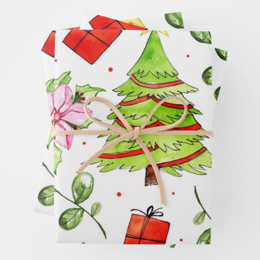 Winterkerstboom Waterverf Inpakpapier Vel (In situ)