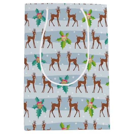 Winterkerstdeer met Holly Retro geïnspireerd Medium Cadeauzakje (Voorkant)