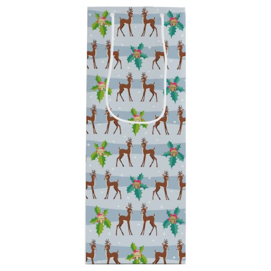 Winterkerstdeer met Holly Retro geïnspireerd Wijn Cadeautas (Voorkant)