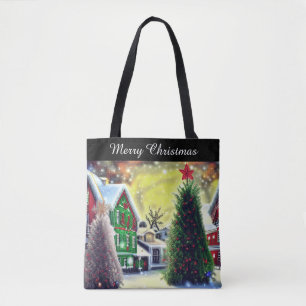 Winterkerstdorp met tekst tote bag
