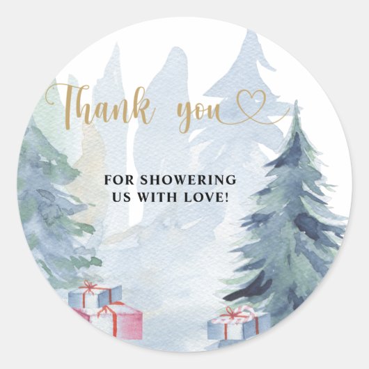Winterkerstfeest baby shower bedankt ronde sticker (Voorkant)