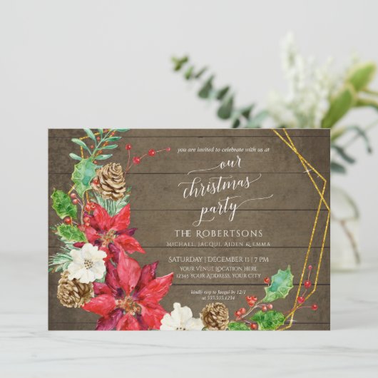 Winterkerstfeest Crescent Floral Wreatood Kaart (Staand voorkant)