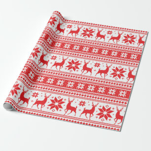 Winterkerstfeest Deer Red Snowflake Cadeaupapier