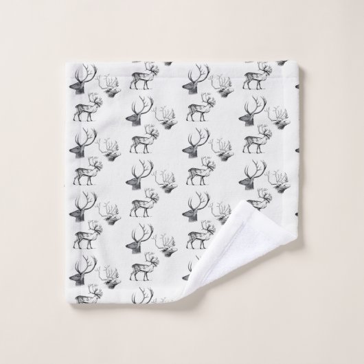 Winterkerstfeest  Der Head Antlers Patroon Bad Handdoek (Wasdoekje)