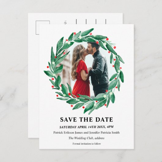 Winterkerstfeest met bruiloft, behalve de datum aankondigingskaart (Voorkant / Achterkant)