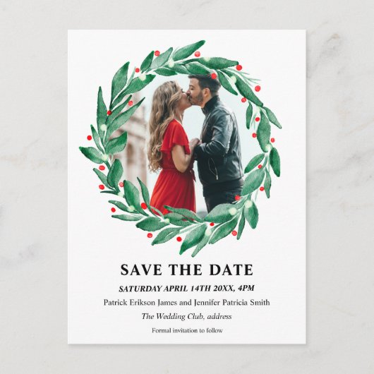 Winterkerstfeest met bruiloft, behalve de datum aankondigingskaart (Voorkant)