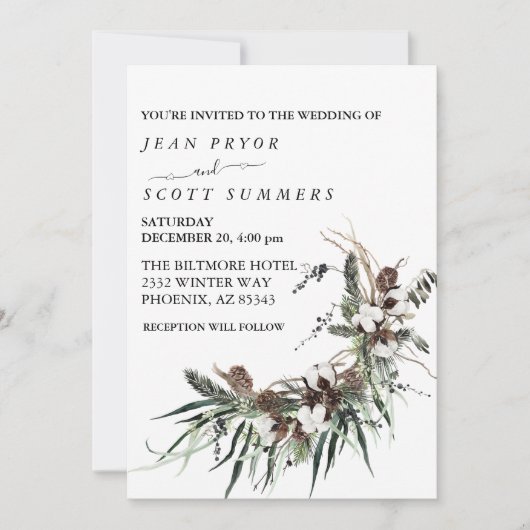 Winterkerstfeest Waterverf bruiloft Kaart (Voorkant)