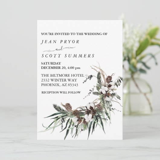 Winterkerstfeest Waterverf bruiloft Kaart (Staand voorkant)